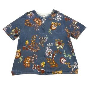 CJ Banks Orange Blue Short Sleeve Button Down Shirt Knit Sweater - Size 0X